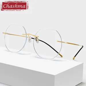 Chashma Ottica Unisex Rimless Flat Top Round Titanium Eyeglasses M20