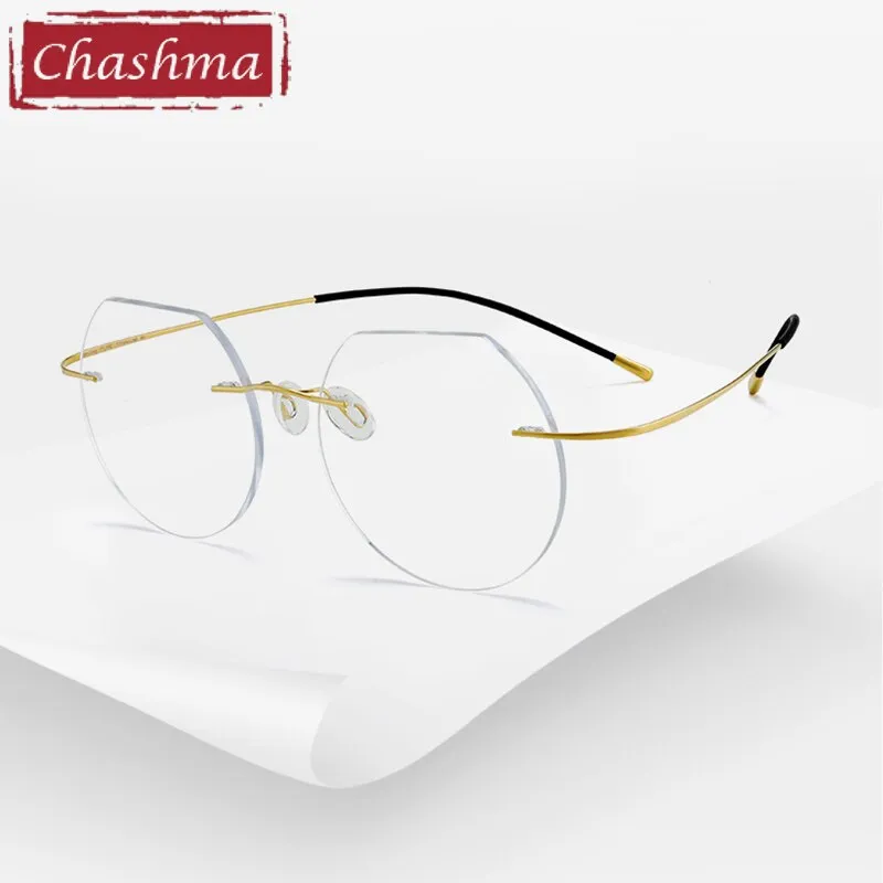 Chashma Ottica Unisex Rimless Flat Top Round Titanium Eyeglasses M20