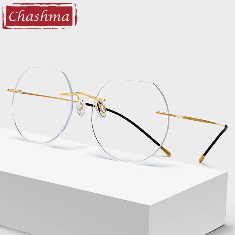 Chashma Ottica Unisex Rimless Flat Top Round Titanium Eyeglasses M20