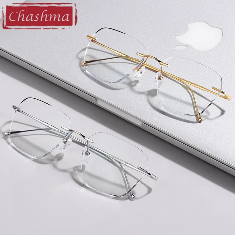 Chashma Ottica Unisex Rimless Square Oval Titanium Eyeglasses 632