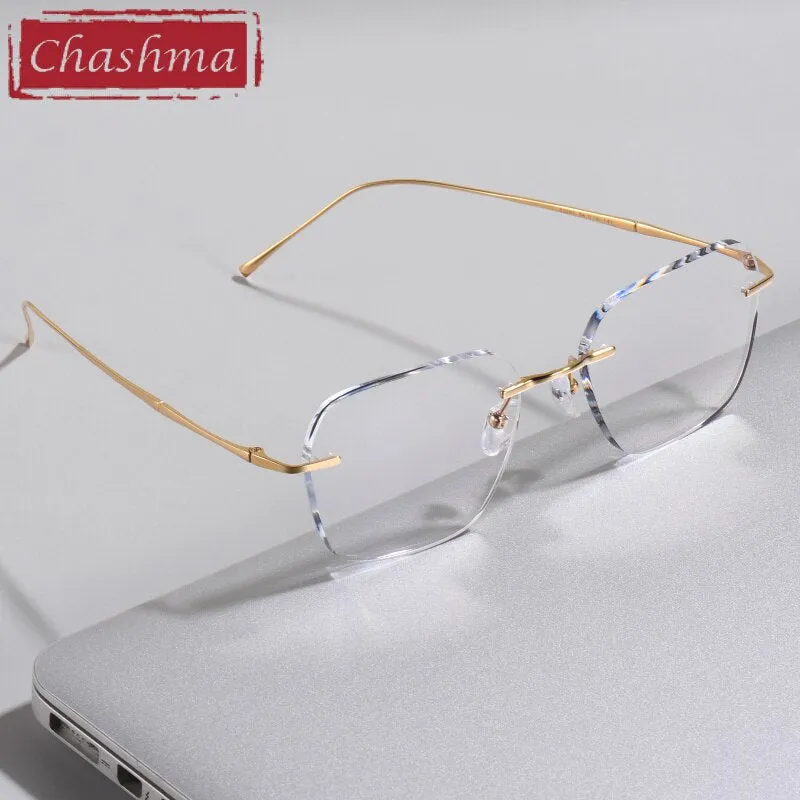 Chashma Ottica Unisex Rimless Square Oval Titanium Eyeglasses 632