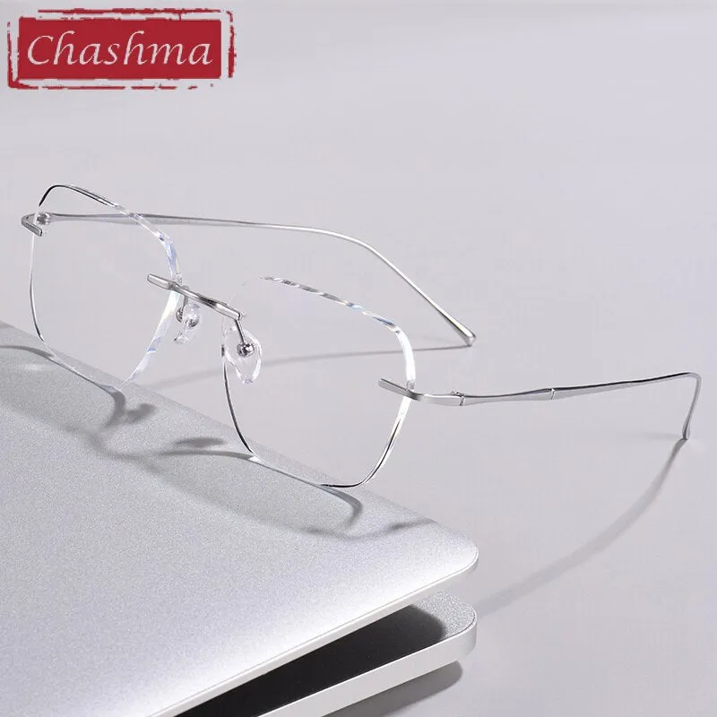 Chashma Ottica Unisex Rimless Square Oval Titanium Eyeglasses 632