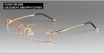 Chashma Ottica Unisex Rimless Square Rectangle Titanium Eyeglasses Tinted Lenses 65077