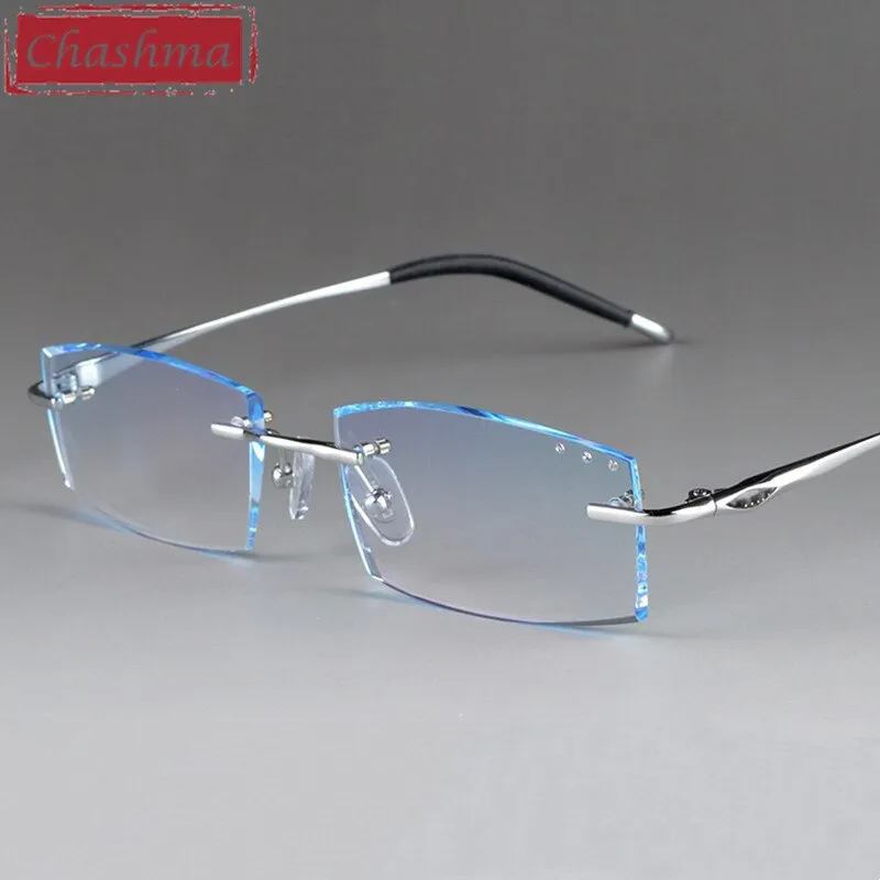 Chashma Ottica Unisex Rimless Square Rectangle Titanium Eyeglasses Tinted Lenses 65077