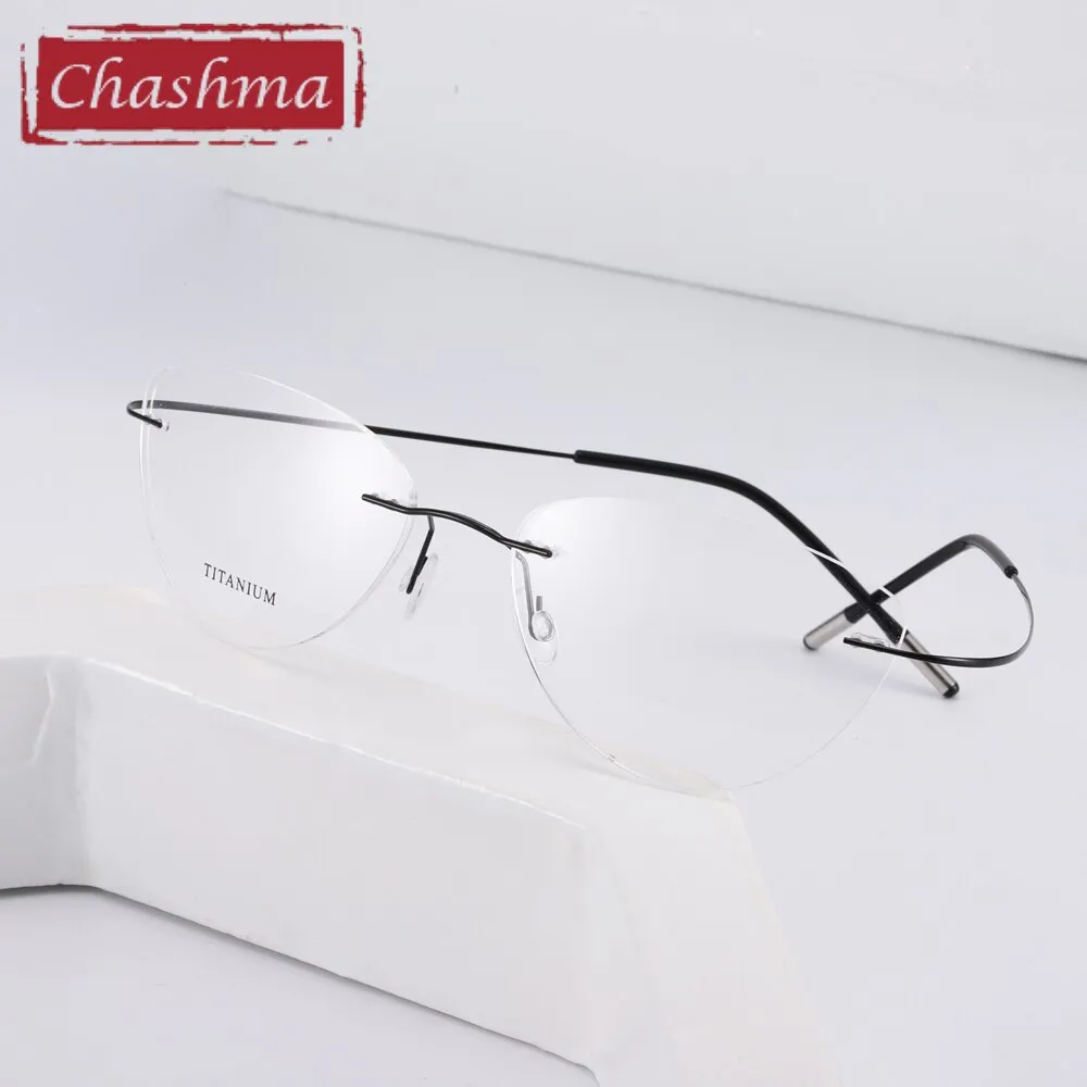 Chashma Ottica Unisex Rimless Triangle Cat Eye Tr 90 Titanium Eyeglasses 20003