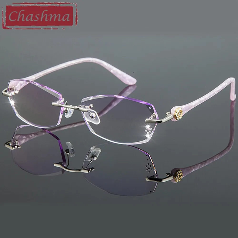 Chashma Ottica Women's Rimless Irregular Rectangle Titanium Eyeglasses Tinted Lenses 58031