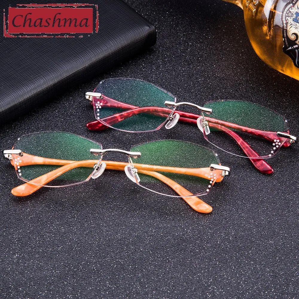 Chashma Ottica Women's Rimless Irregular Rectangle Titanium Eyeglasses Tinted Lenses 58031