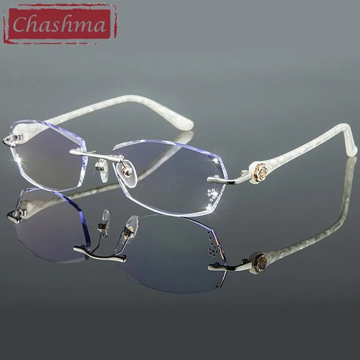 Chashma Ottica Women's Rimless Irregular Rectangle Titanium Eyeglasses Tinted Lenses 58031