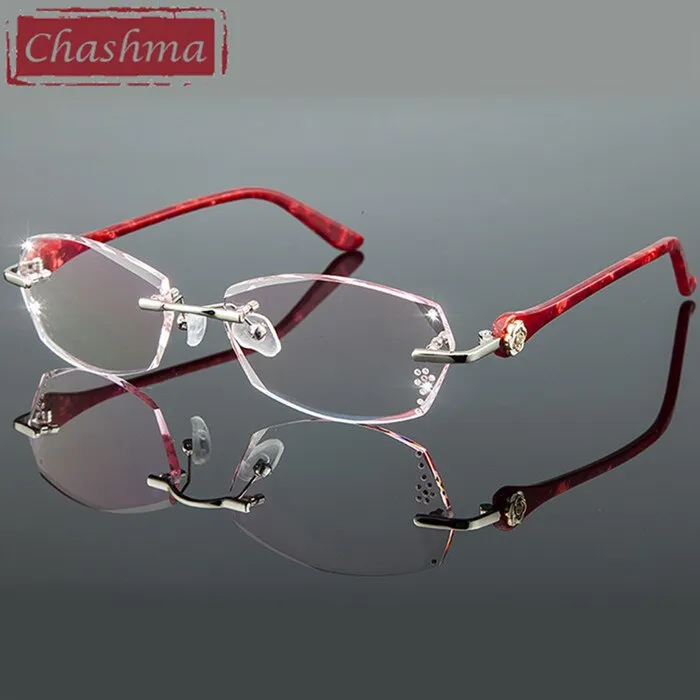 Chashma Ottica Women's Rimless Irregular Rectangle Titanium Eyeglasses Tinted Lenses 58031