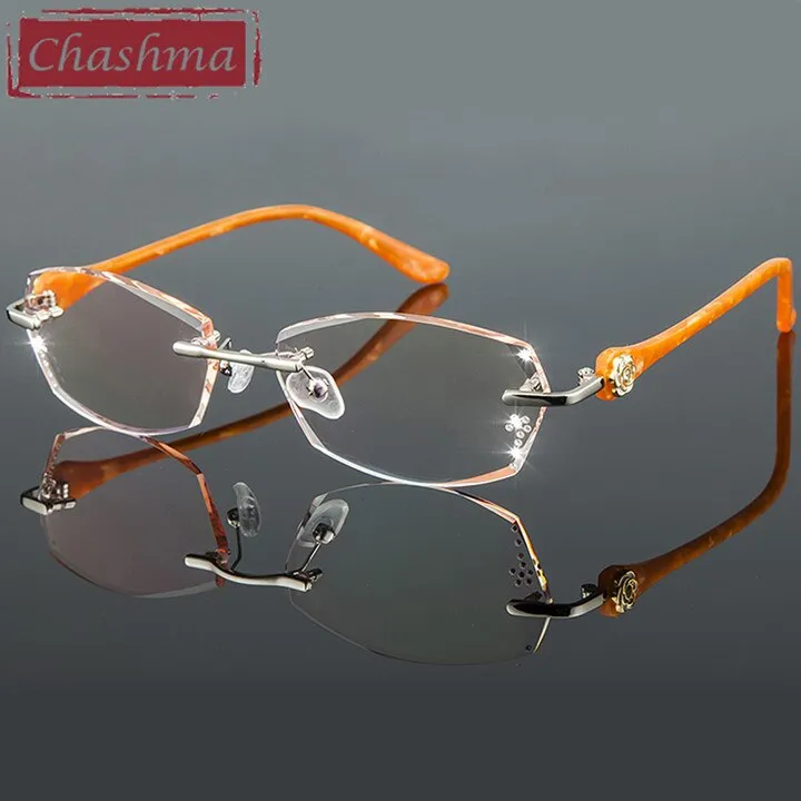 Chashma Ottica Women's Rimless Irregular Rectangle Titanium Eyeglasses Tinted Lenses 58031