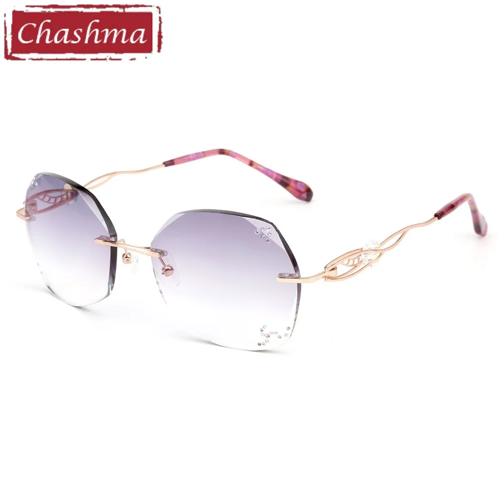 Chashma Ottica Women's Rimless Irregular Round Titanium Eyeglasses Tint Lenses 007