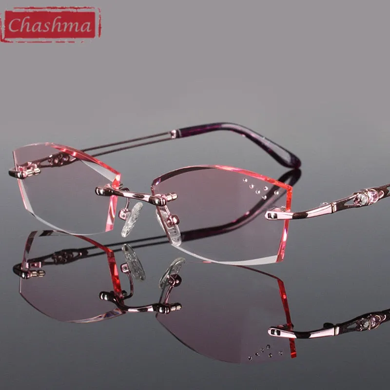 Chashma Ottica Women's Rimless Irregular Square Titanium Eyeglasses Tinted Lenses 1005