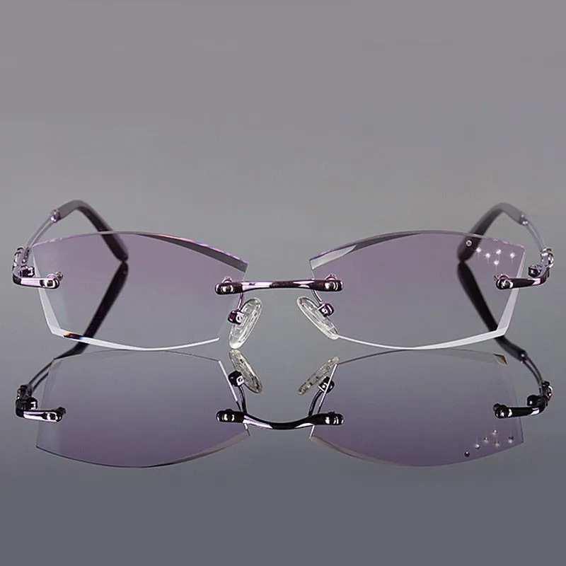 Chashma Ottica Women's Rimless Irregular Square Titanium Eyeglasses Tinted Lenses 1005