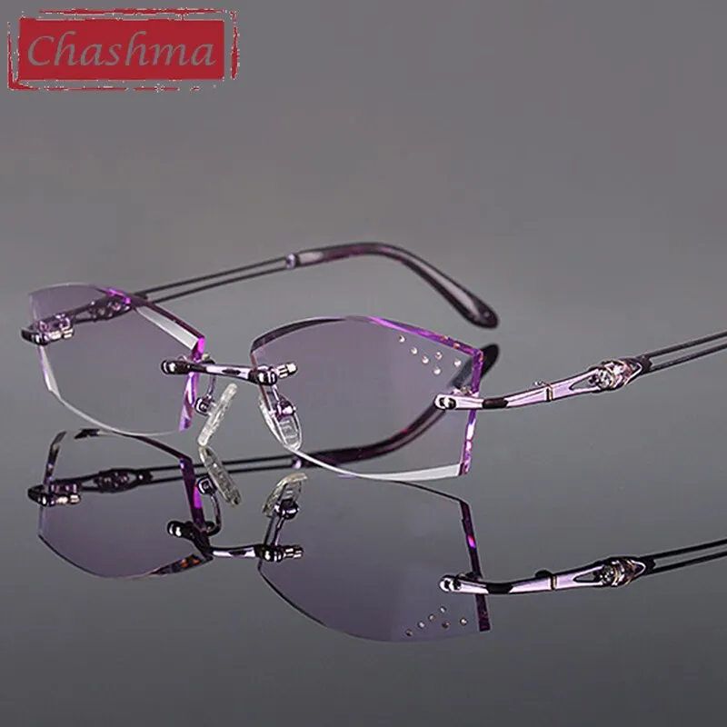 Chashma Ottica Women's Rimless Irregular Square Titanium Eyeglasses Tinted Lenses 1005