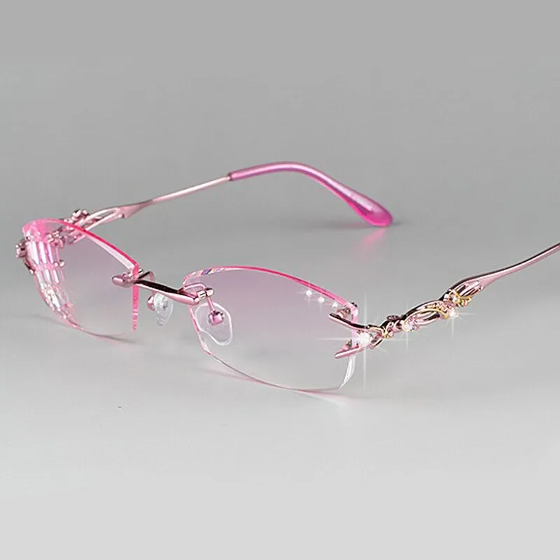 Chashma Ottica Women's Rimless Oval Rectangle Titanium Eyeglasses Tinted Lenses 8036a