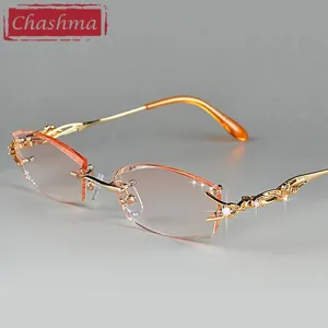 Chashma Ottica Women's Rimless Oval Rectangle Titanium Eyeglasses Tinted Lenses 8036a