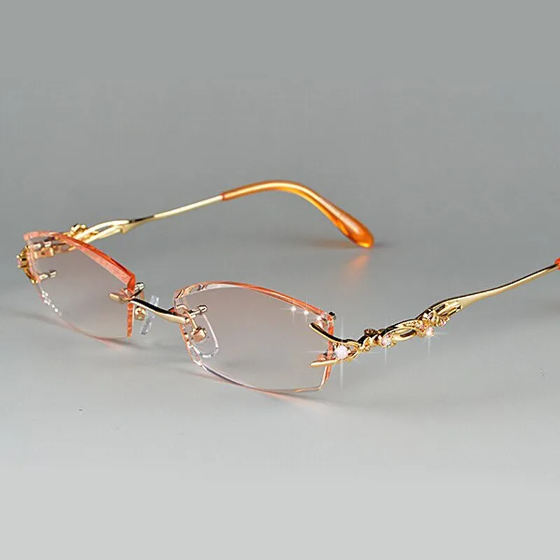 Chashma Ottica Women's Rimless Oval Rectangle Titanium Eyeglasses Tinted Lenses 8036a