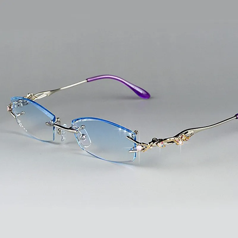 Chashma Ottica Women's Rimless Oval Rectangle Titanium Eyeglasses Tinted Lenses 8036a