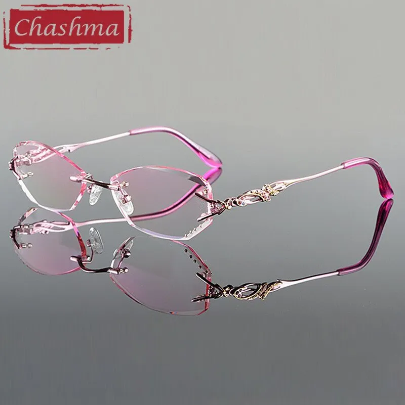 Chashma Ottica Women's Rimless Oval Rectangle Titanium Eyeglasses Tinted Lenses 8036b