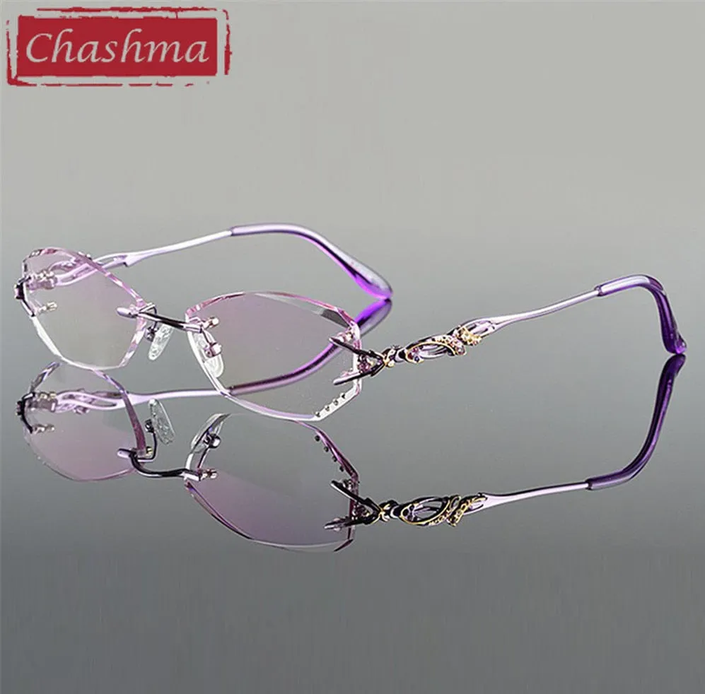 Chashma Ottica Women's Rimless Oval Rectangle Titanium Eyeglasses Tinted Lenses 8036b