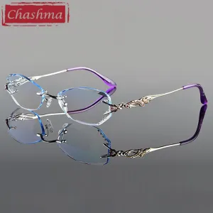 Chashma Ottica Women's Rimless Oval Rectangle Titanium Eyeglasses Tinted Lenses 8036b