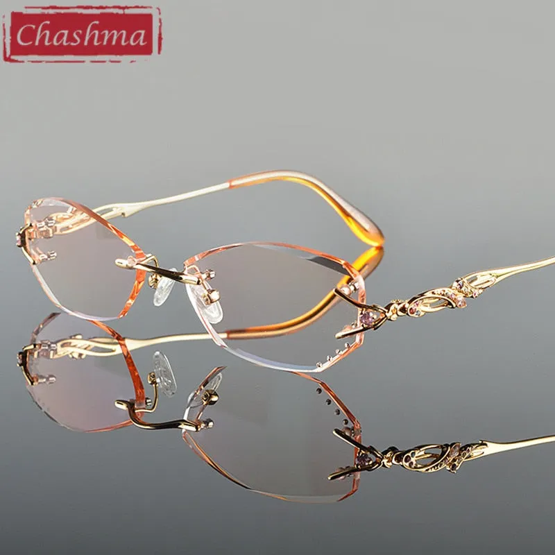 Chashma Ottica Women's Rimless Oval Rectangle Titanium Eyeglasses Tinted Lenses 8036b