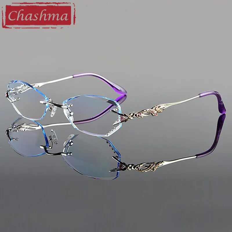 Chashma Ottica Women's Rimless Oval Rectangle Titanium Eyeglasses Tinted Lenses 8036b