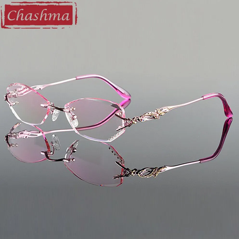 Chashma Ottica Women's Rimless Oval Rectangle Titanium Eyeglasses Tinted Lenses 8036b