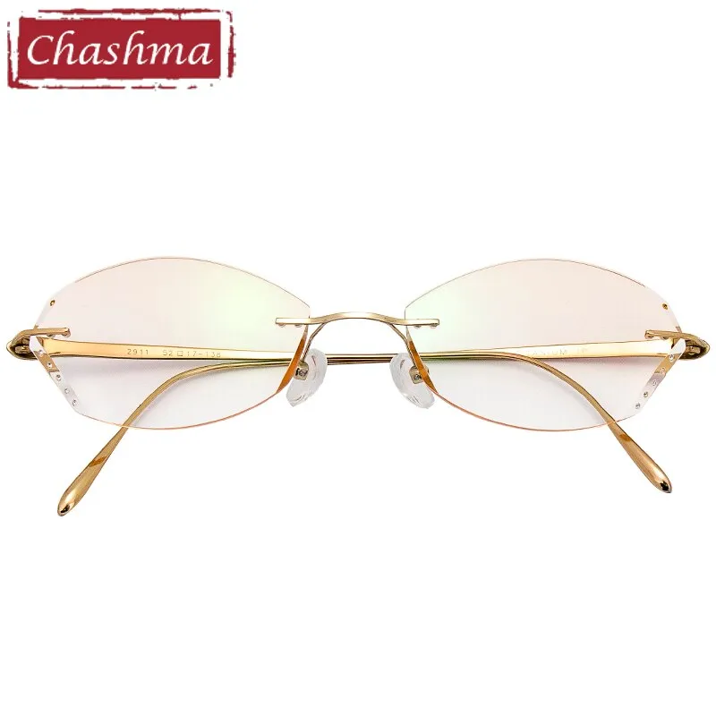 Chashma Women's Eyeglasses Rimless Gold Red Titanium Diamond Trimmed Tint Lens