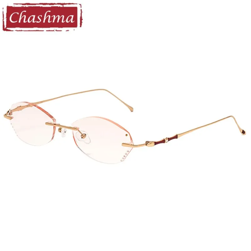 Chashma Women's Eyeglasses Rimless Gold Red Titanium Diamond Trimmed Tint Lens