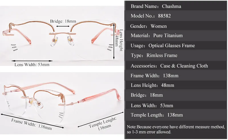 Chashma Women's Rimless Cat Eye Titanium Eyeglasses 88582