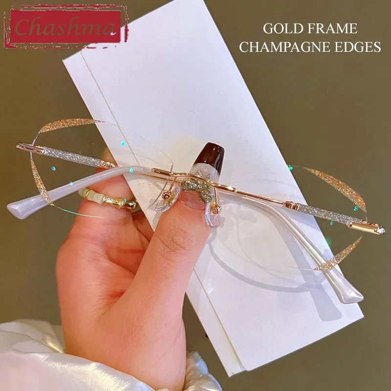 Chashma Women's Rimless Rectangle Titanium Glitter Edge Lens Eyeglasses 88606