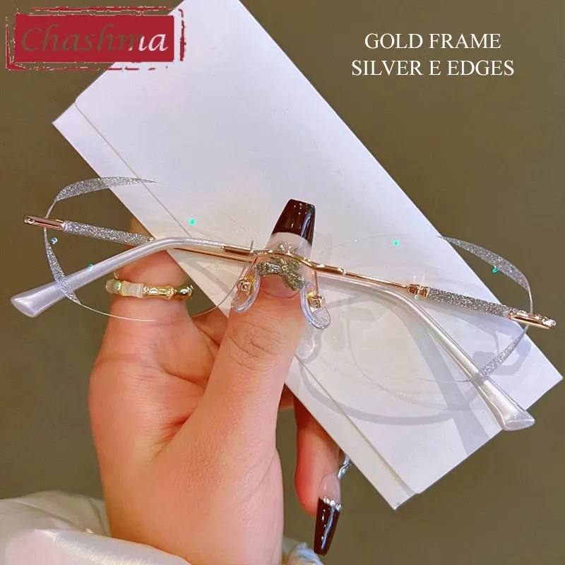 Chashma Women's Rimless Rectangle Titanium Glitter Edge Lens Eyeglasses 88606