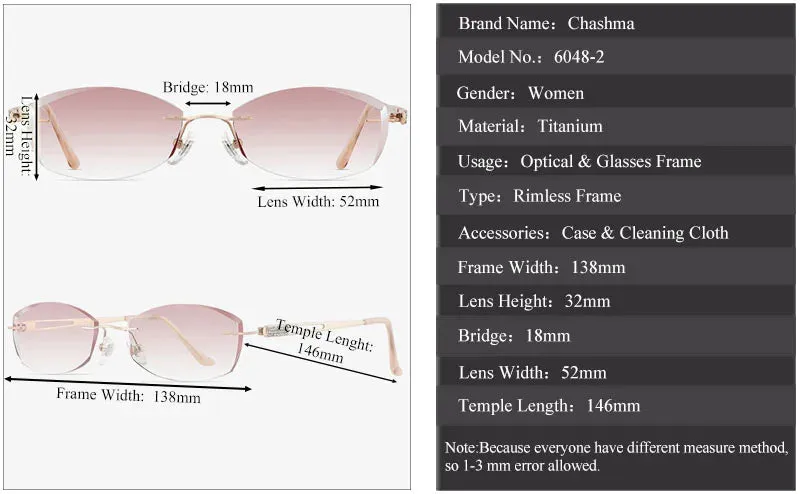 Chashma Women's  Rimless Square Titanium Eyeglasses 6048