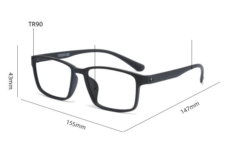 Cubojue Unisex Full Rim Oversized Tr 90 Titanium 155mm Myopic Reading Glasses