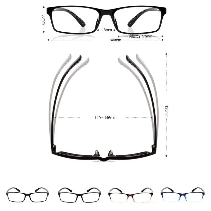 Cubojue Unisex Full Rim Small Square Tr 90 Titanium Hyperopic Reading Glasses