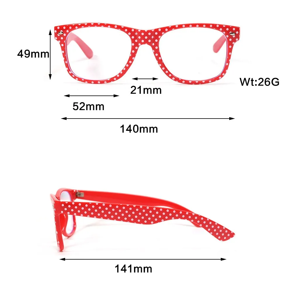 Cubojue Unisex Full Rim Square Red Polka Dot Tr 90 Hyperopic Reading Glasses