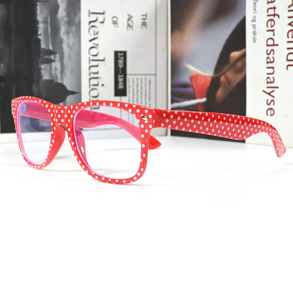 Cubojue Unisex Full Rim Square Red Polka Dot Tr 90 Hyperopic Reading Glasses