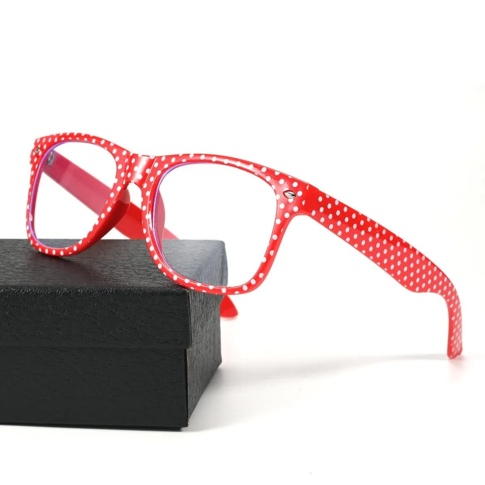 Cubojue Unisex Full Rim Square Red Polka Dot Tr 90 Hyperopic Reading Glasses