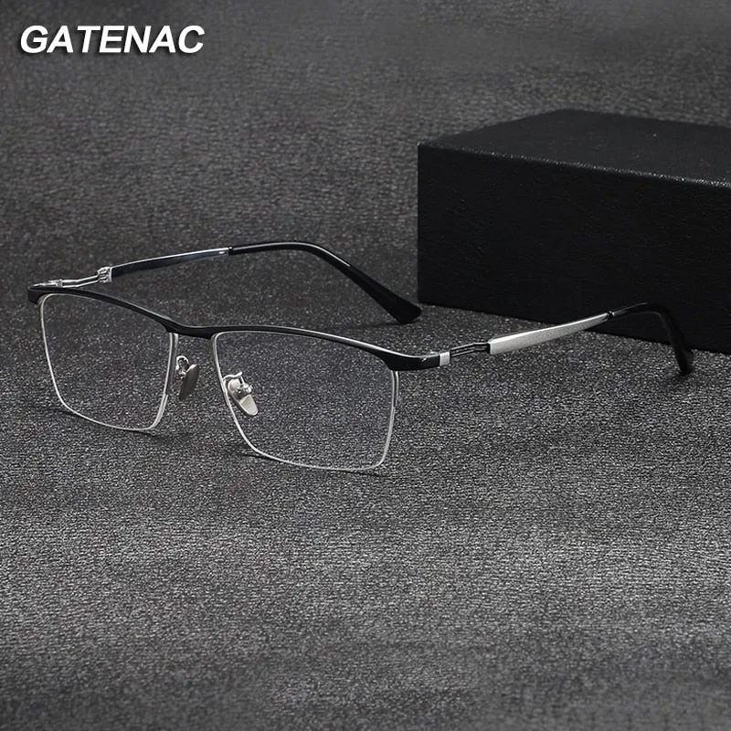 Gatenac Men's Semi Rim Square Titanium Eyeglasses Gxyj1057