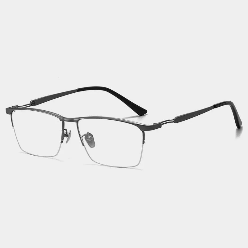 Gatenac Men's Semi Rim Square Titanium Eyeglasses Gxyj1057