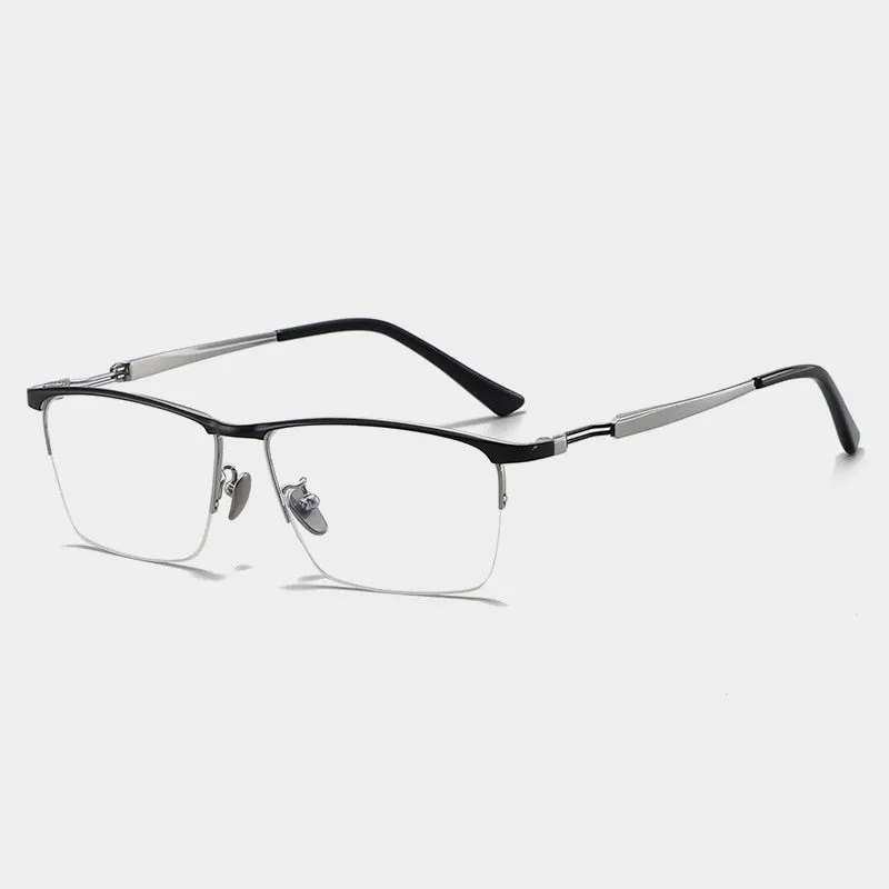 Gatenac Men's Semi Rim Square Titanium Eyeglasses Gxyj1057