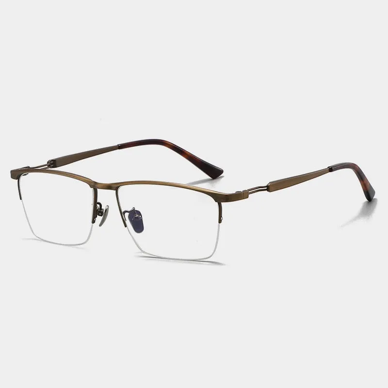 Gatenac Men's Semi Rim Square Titanium Eyeglasses Gxyj1057