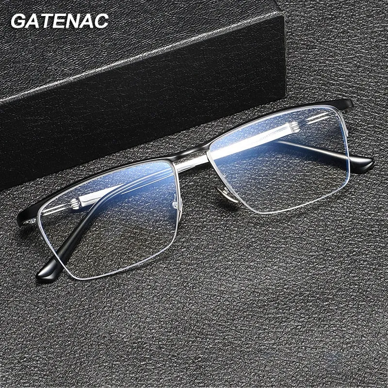 Gatenac Men's Semi Rim Square Titanium Eyeglasses Gxyj1057