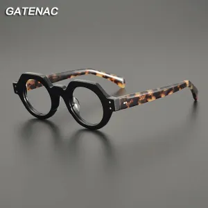 Gatenac Unisex Full Rim Flat Top Round Acetate Eyeglasses Gxyj1163