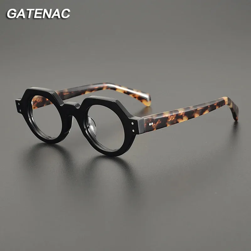 Gatenac Unisex Full Rim Flat Top Round Acetate Eyeglasses Gxyj1163