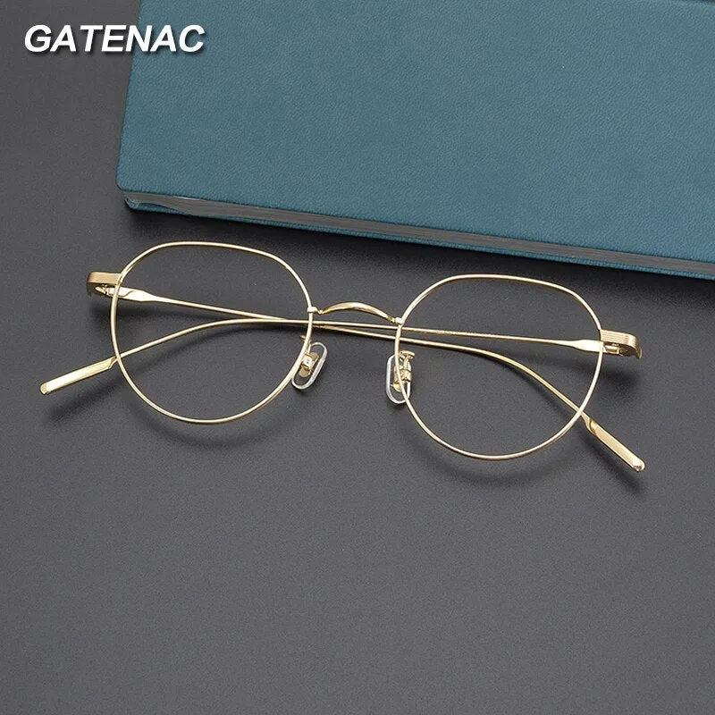 Gatenac Unisex Full Rim Flat Top Round Titanium Eyeglasses Gxyj1010