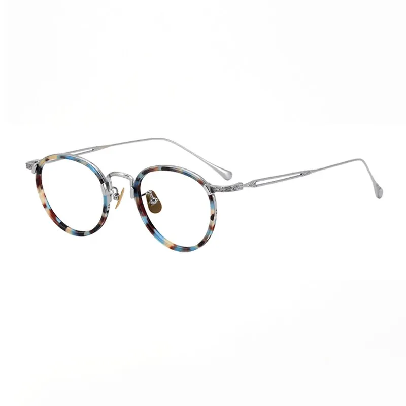 Gatenac Unisex Full Rim Irregular Round Acetate Titanium Eyeglasses Gxyj1022