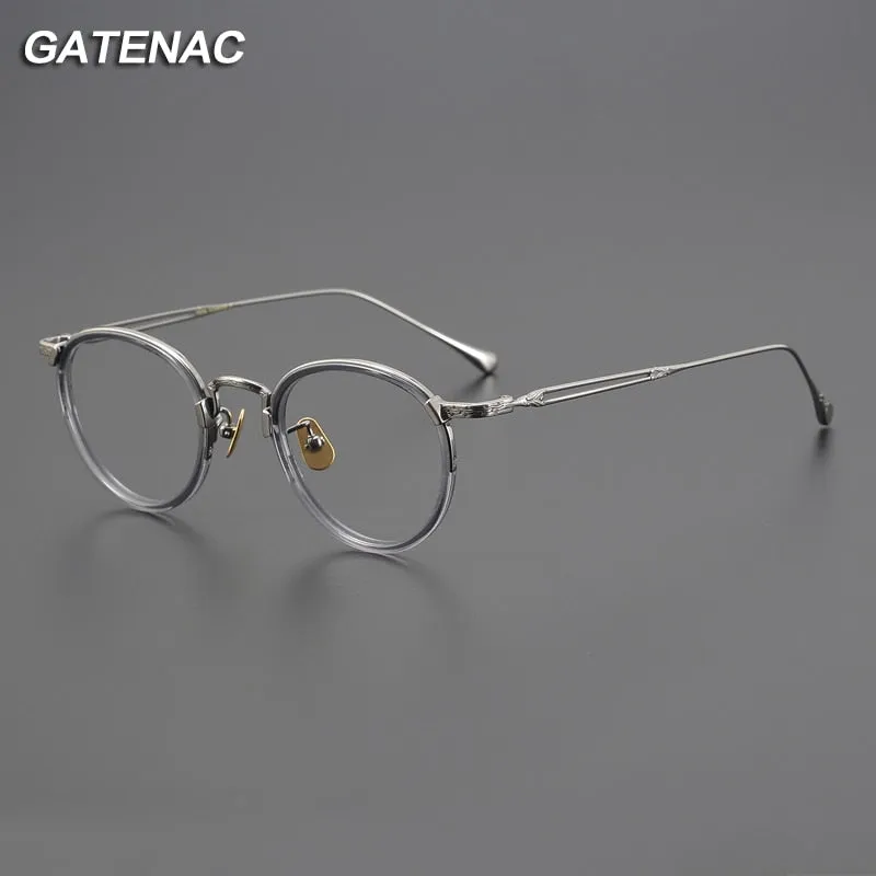 Gatenac Unisex Full Rim Irregular Round Acetate Titanium Eyeglasses Gxyj1022