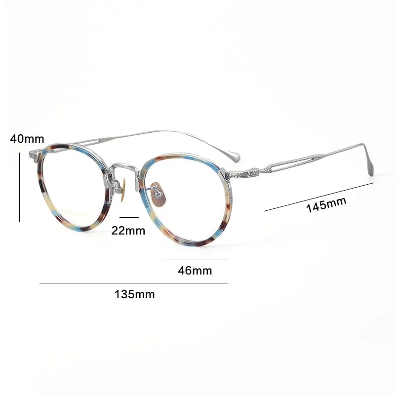 Gatenac Unisex Full Rim Irregular Round Acetate Titanium Eyeglasses Gxyj1022